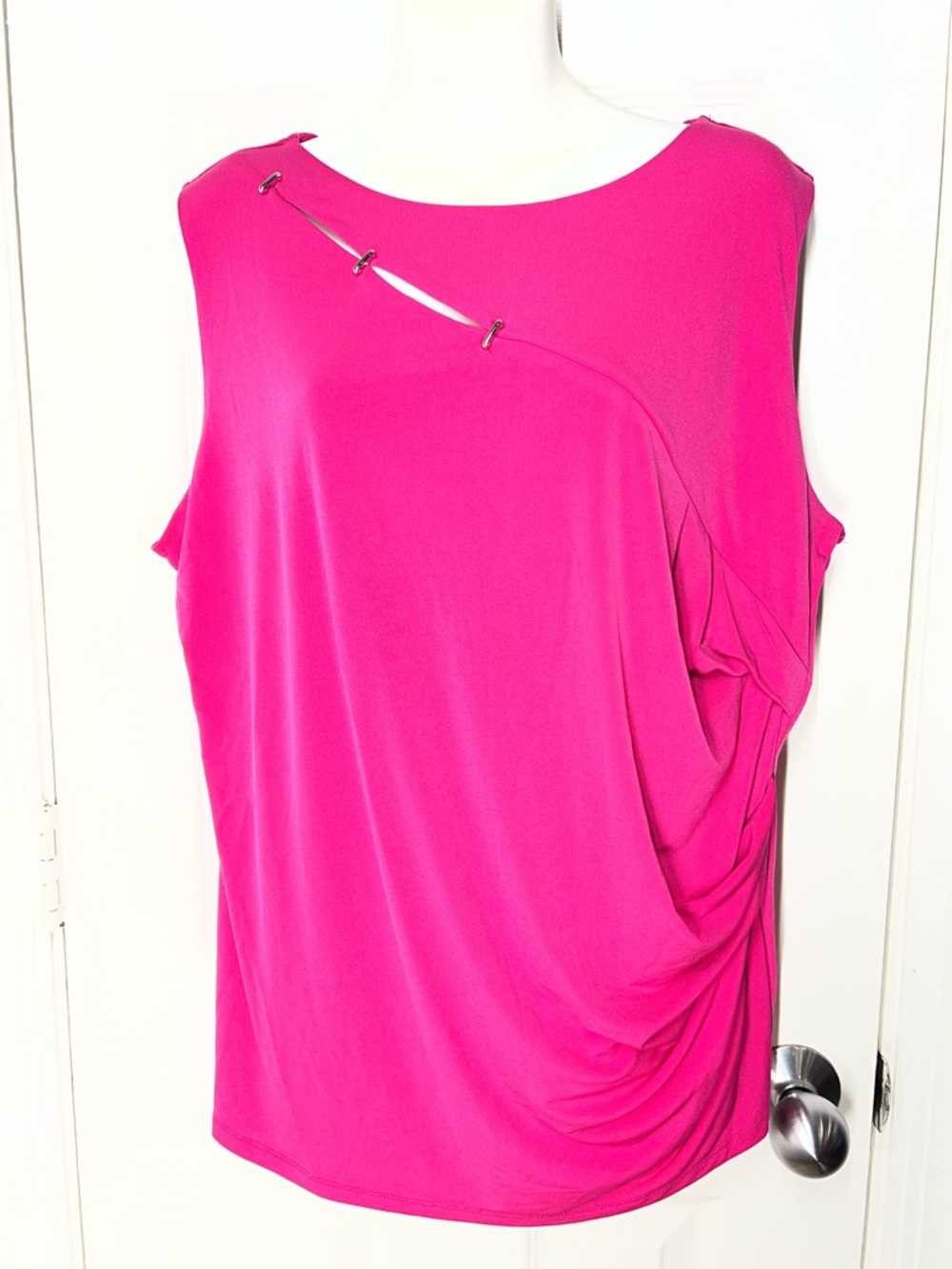 Calvin Klein Hot Pink Draped Tank with Safety-Pin Accents